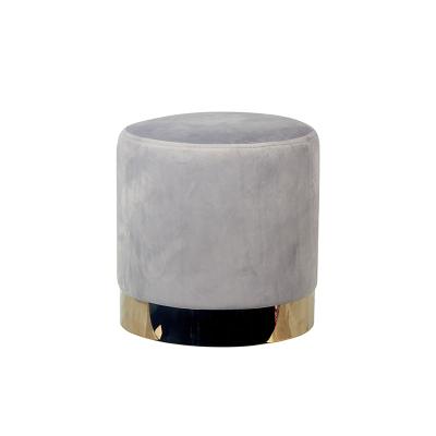 China Modern Gray Velvet Round Pouf Dressing Stool Chair Ottoman Stool For Living Room for sale