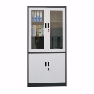 China High Quality Adjustable Glass Steel Door Cabinet Swing Cabinet 2 Office Steel Cupboard (Other) with 4 Shelves for sale