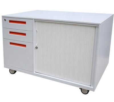 China Convertible Collected 3 Drawer Pedestal Storage Cabinet Small Metal Filing Cabinet Drum Door Movable Cabinet for sale