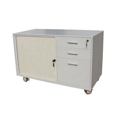 China Hot Sale Steel White Mobile 3 Drawer Pedestal Cabinet Storage Drawer Cabinet Convertible With Tambour Door for sale