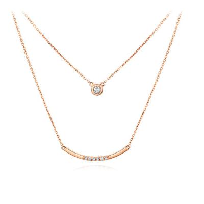 China AU750 Fashion European and American Ladies Fashion Trendy Real Diamond 18k Gold Necklace Double Pendant for sale