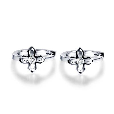 China TRENDY Fashion Cross 18K Gold Diamond Stud Earrings White Gold Simple Real Diamond Jewelry for sale