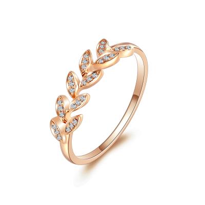 China Trendy 18K Leaf Gold Diamond Ring Rose Gold Small Fresh Diamond Fashion Jewelry for sale