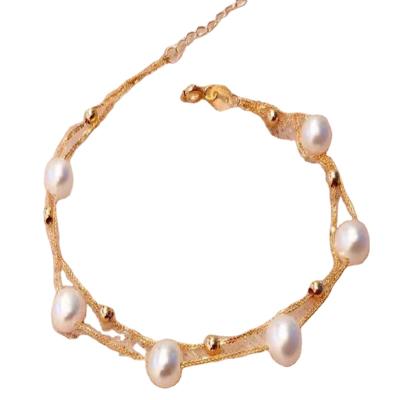 China Fashion 18K Gold Women's Double Pearl Rose Gold Bracelet for sale