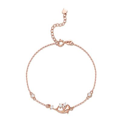 China Cute INS Sale Girls Bling Jewelry Birthday Gift 18k Rose Gold Dolphin Cubic Zirconia Cute Charm Bracelet Hot White for sale