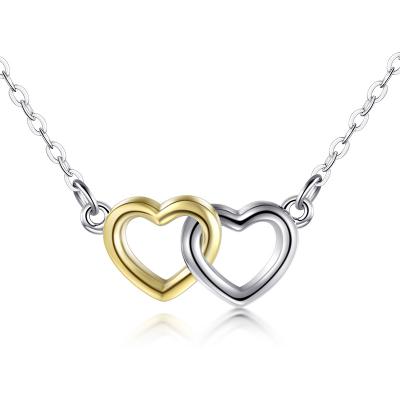 China Sweet and lovely cute double heart s925 sterling silver pendant female temperament necklace plating chain color selection for sale