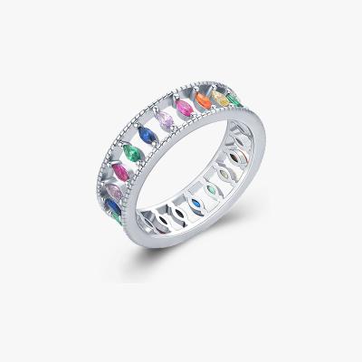 China 20 Years Experience S925 Open High End Rainbow Ring Full Of Temperament Design Sterling Silver Women's Hollow Diamond Ring Niche Ring for sale