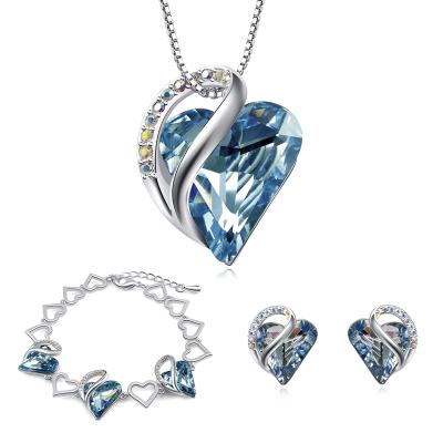 China BOHEMIA Wholesale Heart Shaped Jewelry Set Austrian Crystal Classic Blue Jewelry Set for sale