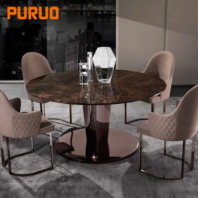 China HOT SALE PURUO Furniture Luxury Home Dining Table Sets Modern Stainless Steel Marble Dining Table for sale