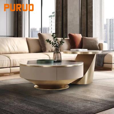 China HOT SALE PURUO Nordic Light Luxury Marble Round Modern Simple Household Table Small Coffee Table Living Room for sale