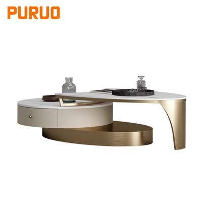 China PURUO LUXURY living room furniture 2 pieces nesting modern design stainless steel coffee table unique luxury marble set for sale