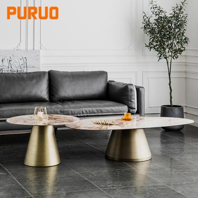 China PURUO wholesale modern luxury living room furniture coffee table modern stainless steel gold coffee table for sale