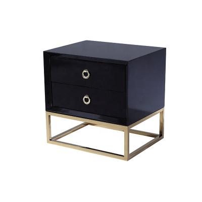 China Two Drawer Modern Black Wood Nightstand Side Table for sale