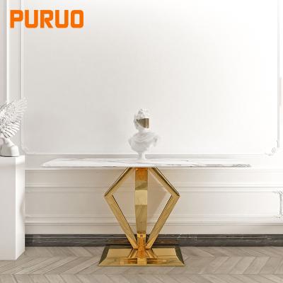 China Hot Sale PURUO Designer Luxury Modern Metal Legs For Gold Stainless Steel Hallway Bedroom Mirrored Glass Console Table for sale