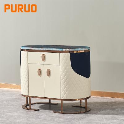 China New Design PURUO Modern Luxury Gold Stainless Steel Mirrored Glass Console Table With Mirror for sale