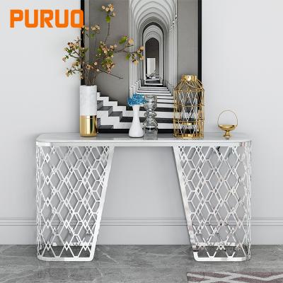 China 2022 new design luxury modern gold stainless steel metal wood frame with mirror tempered glass console table for sale