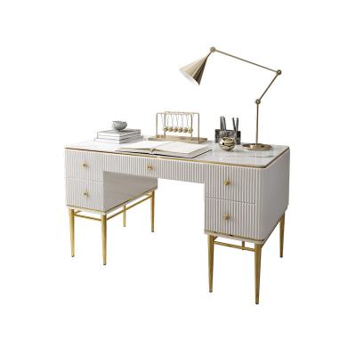 China Modern Luxury White Bedroom Furniture Gold Stainless Steel MDF Dressing Table for sale