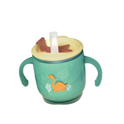 China 2021 BPA Free New Arrival Factory Direct Sale Custom Design Sus316+Silicone 250Ml Double Handle Kids Milk Cup With Straw for sale