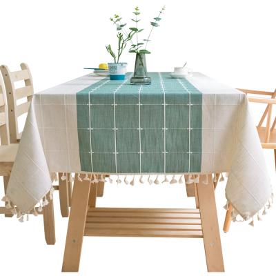 China Other Simple And Modern Striped Fabric Table Cloth Cotton And Tassel Linen Table Cloth for sale