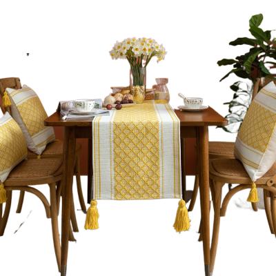 China Other home B&B tea room dining table cotton yarn weaving thickened jacquard tassel place mat tablecloth for sale