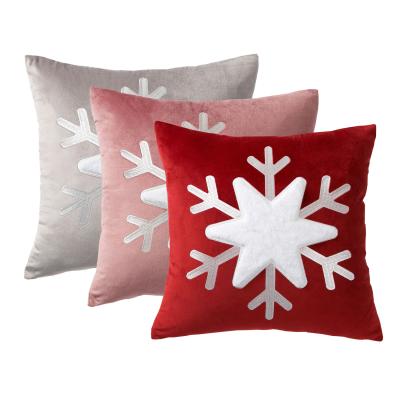 China Non-Toxic Plush Cushions Embroidered Patch Embroidered Velvet Snowflake Christmas Decoration Cushion Dutch Pillow Cover Pillowcase for sale