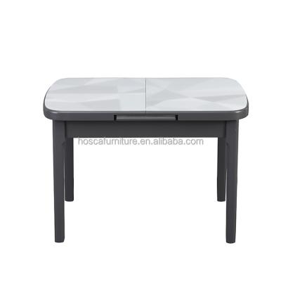 China Stable Extendable Glass Top Furniture Black Metal Gray Or White Paint Dining Table For Living Room Furniture Dining Table for sale