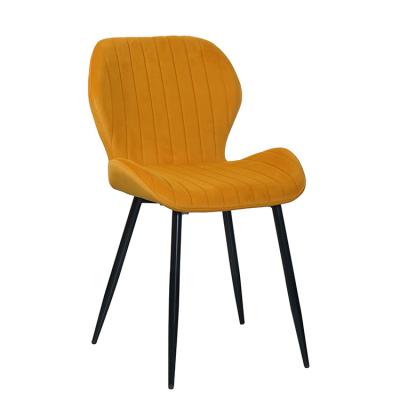 China Free Sample Size Stable Narrow Back Strap Lined Vintage Yellow Velvet Dining Chair for sale