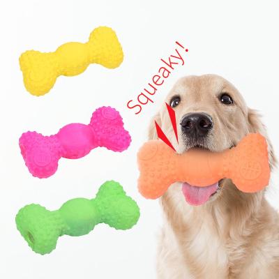 China Viable Dog Toys Soft Latex Shape Bone Dumbbell Squeaky Chew Toy for sale