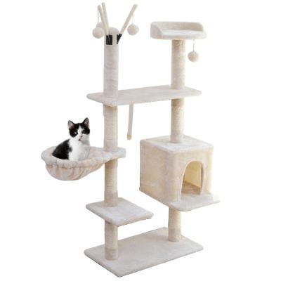 China Sustainable Bamboo Cat Tree Scratcher Board Sisal Wooden Cat Treehouse for sale