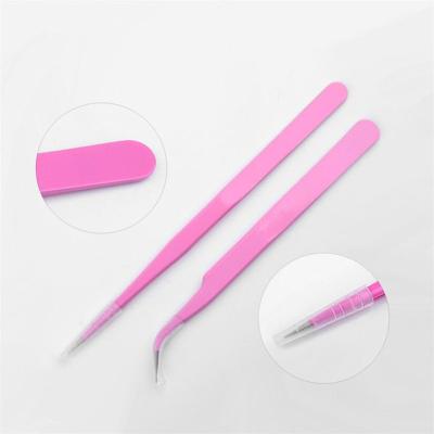 China Stainless Steel Stainless Steel Tweezers for Eyelash Extension, Curved, Straight, Non-magnetic, Nail Makeup Tools, 2pcs/set for sale