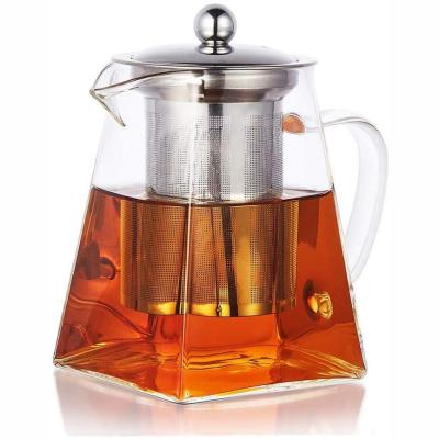 China Viable Factory Square Teapot Glass Tea Infuser Borosilicate Glass Stainless Steel Tea Kettle Separation Heat Resistant Tea for sale