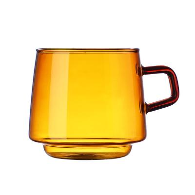 China Single Wall Water Glass Cup Good Quality Amber Glass Mug With Handle Contemporary Espresso Coffee for sale