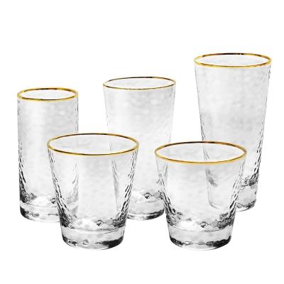 China New Classic/Postmodern Tumbler High Manufacturer Custom Logo Gold Rim Hammered Clear Ball Water Glass Tumbler for sale