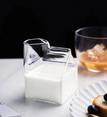 China New Classical/Postmodern INS Hot Selling Clear Milk Box Drinks Glass Cups For Milk Juice Breakfast for sale