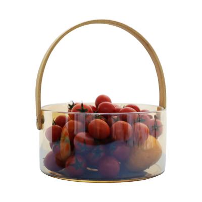 China Sustainable Hot Sale Glass Fruit Dish With Wooden Handle , Storage Basket for sale