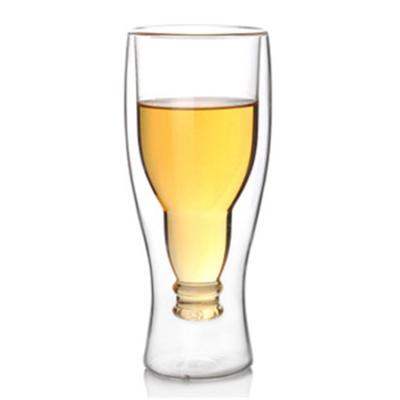 China Contemporary Wholesale Stackable Updraft Double Wall Glass Beer Mug For Sale for sale