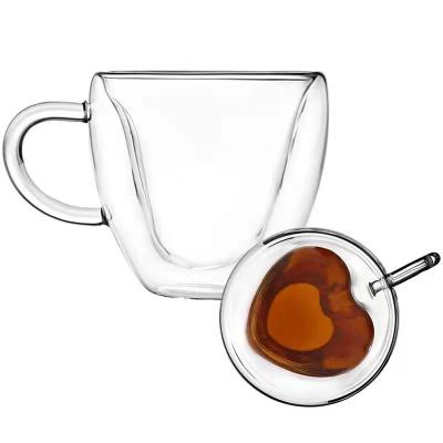 China 160ml 240ml Double Layer Coffee Cappuccino Glass Contemporary Heart Shaped Glass Tea Cup for sale