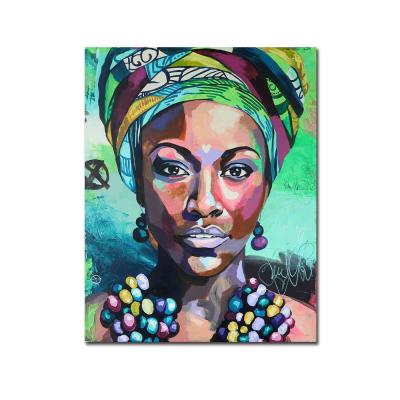 China Hand Painted Canvas Portrait Oil Painting Waterproof Wall Art Figure African Woman Portrait for sale