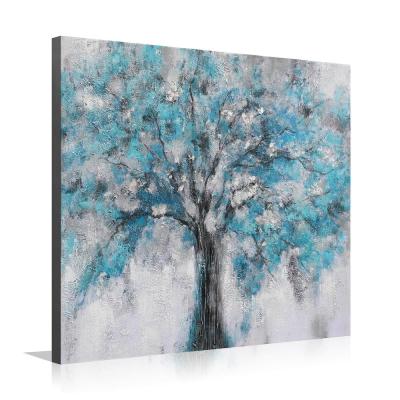 China modern bule modern oil canvas abstract tree oil painting for hotel and bar decor for sale