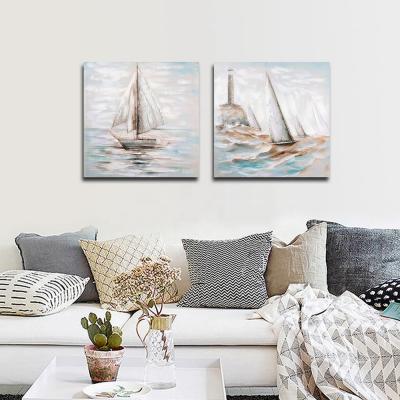 China Hand Painted Art of Impressionist Modern Abstract Sailboat Paintings on Canvas for Living Room for sale