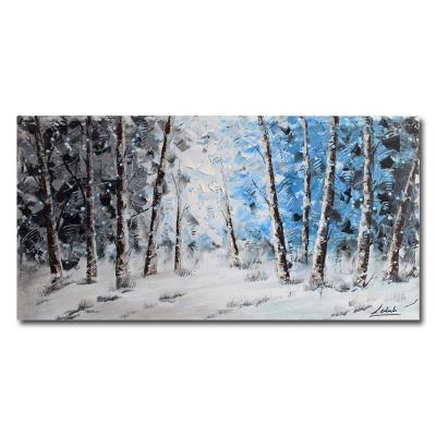 China Black Eco-friendly Aspen Birch Tree Oil Painting Blue Sunset Forest Canvas Wall Artwork for Living Room for sale