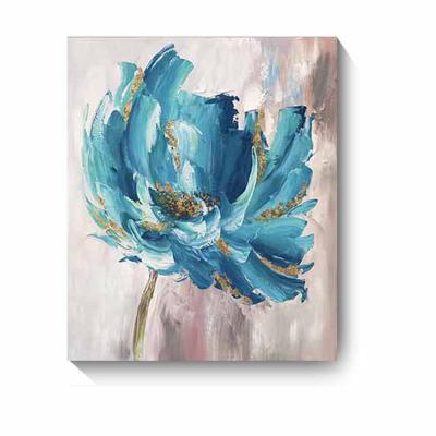 China Modern Blue Gold Foil Painting Flower Decoration Canvas Pictures for sale