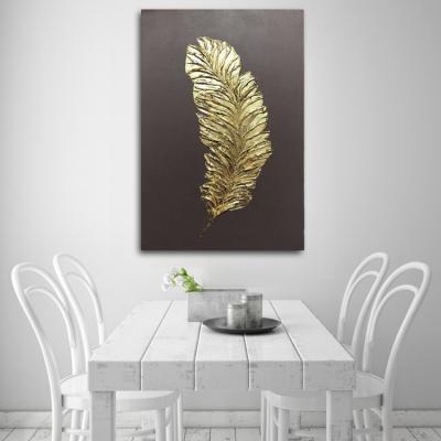 China Gold Foil Modern Abstract Feather Folk Art Thick 3D Oil Painting For Hotel Decoration for sale