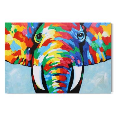 China Hot Sale Modern Morden Colored Art Paintings of Handmade Elephants Wildlife Oil Painting for sale