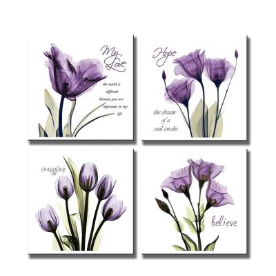 China High Quality Modern Cotton Canvas Digital Printing Purple Tulip Flower Picture Bathroom Wall Art for sale