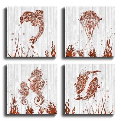 China Waterproof Customizable Navy Watercolor Marine Animal Wall Print On Canvas for sale