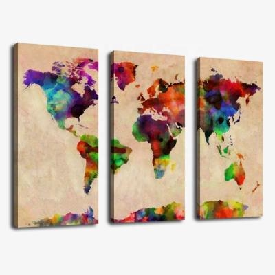 China Cheap Abstract Classic Wholesale China World Map Canvas Art Group Painting 3 Panels for sale