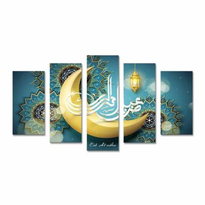 China Best Selling Modern Waterproof Islamic Calligraphy Canvas Print Wall Art Decor 5 Panel Home Decor 5 Panel for sale