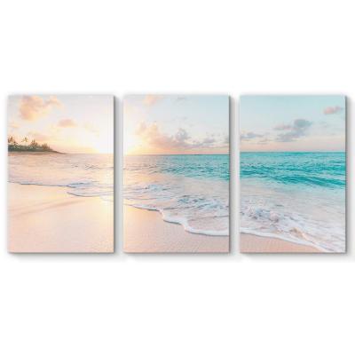 China Modern 3 Panel Wall Art Seascape and Sunset Painting Print Art on Canvas for Hotel/Home/Office/Bar Decor for sale