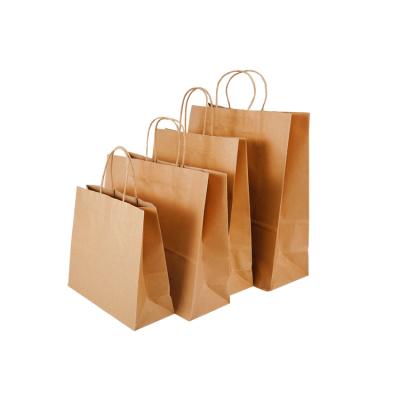 China Recyclable custom printed your own logo for restaurant catering cafe food takeaway kraft paper brown paper bag with handles for sale